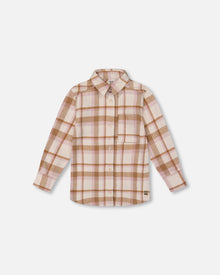 Surchemise à carreaux blanc cassé, beige et rose