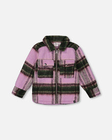 Surchemise zippée à carreaux mauve et vert