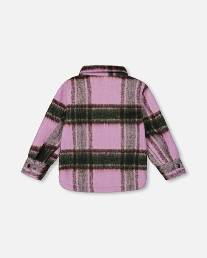 Surchemise zippée à carreaux mauve et vert