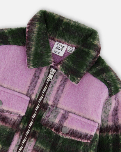 Surchemise zippée à carreaux mauve et vert