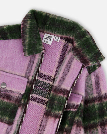 Surchemise zippée à carreaux mauve et vert