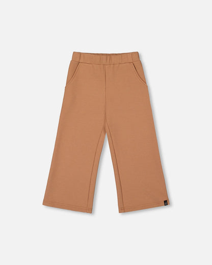 Pantalon évasé gaufre marron caramel