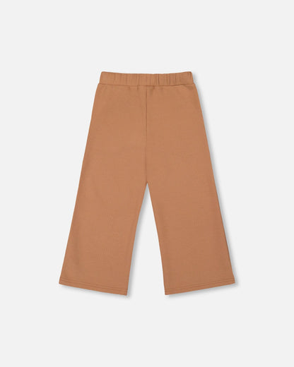 Pantalon évasé gaufre marron caramel