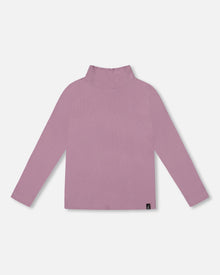 Super Soft Ribbed Mock Neck Top Purple Gray