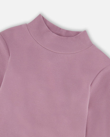 Haut à col montant côtelé ultra-doux gris violet