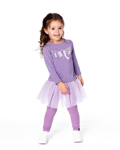 Legging avec jupe en tulle gris violet