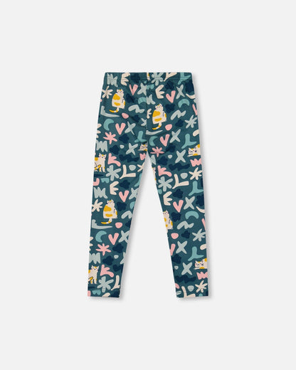 Legging en jersey extensible imprimé chat vert