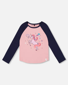T-shirt Raglan en Jersey Rose Poudré