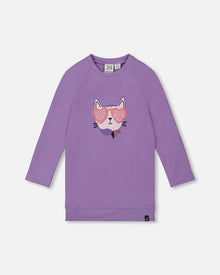 Tunic Tee With Graphic Print Purple Gray
