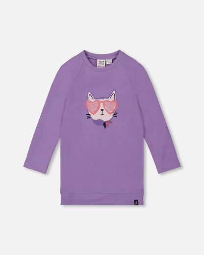 Tee tunique avec imprimé graphique Violet Gris