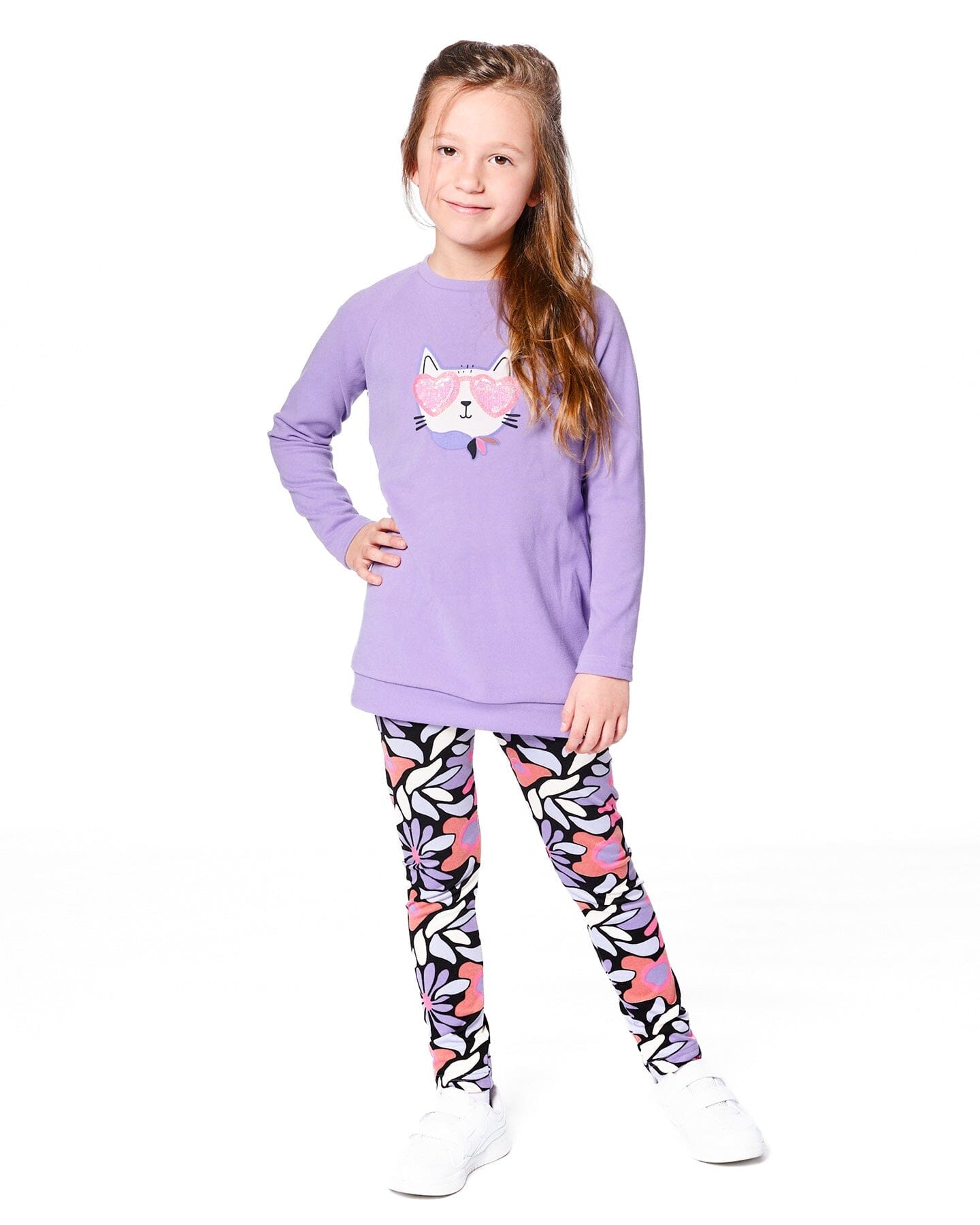 Tee tunique avec imprimé graphique Violet Gris