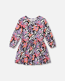 Jersey Dress Black Retro Flower Print