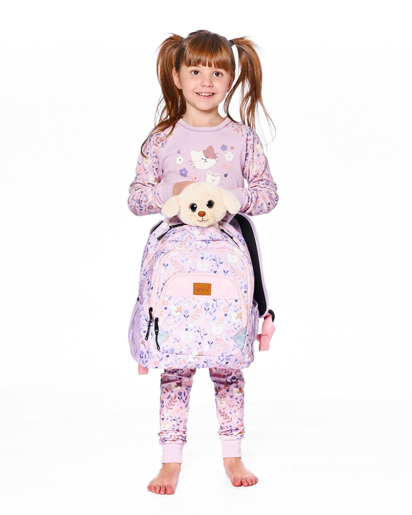 Petit sac à dos pour enfants imprimé chat lilas
