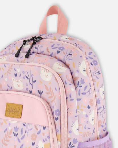 Petit sac à dos pour enfants imprimé chat lilas