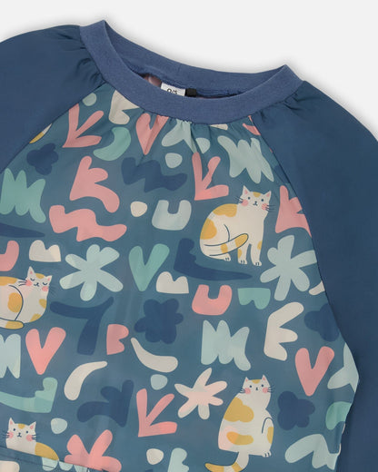 School Apron Green Cat Print