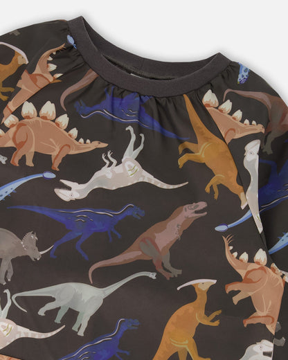 Tablier d'école imprimé dinosaures noirs