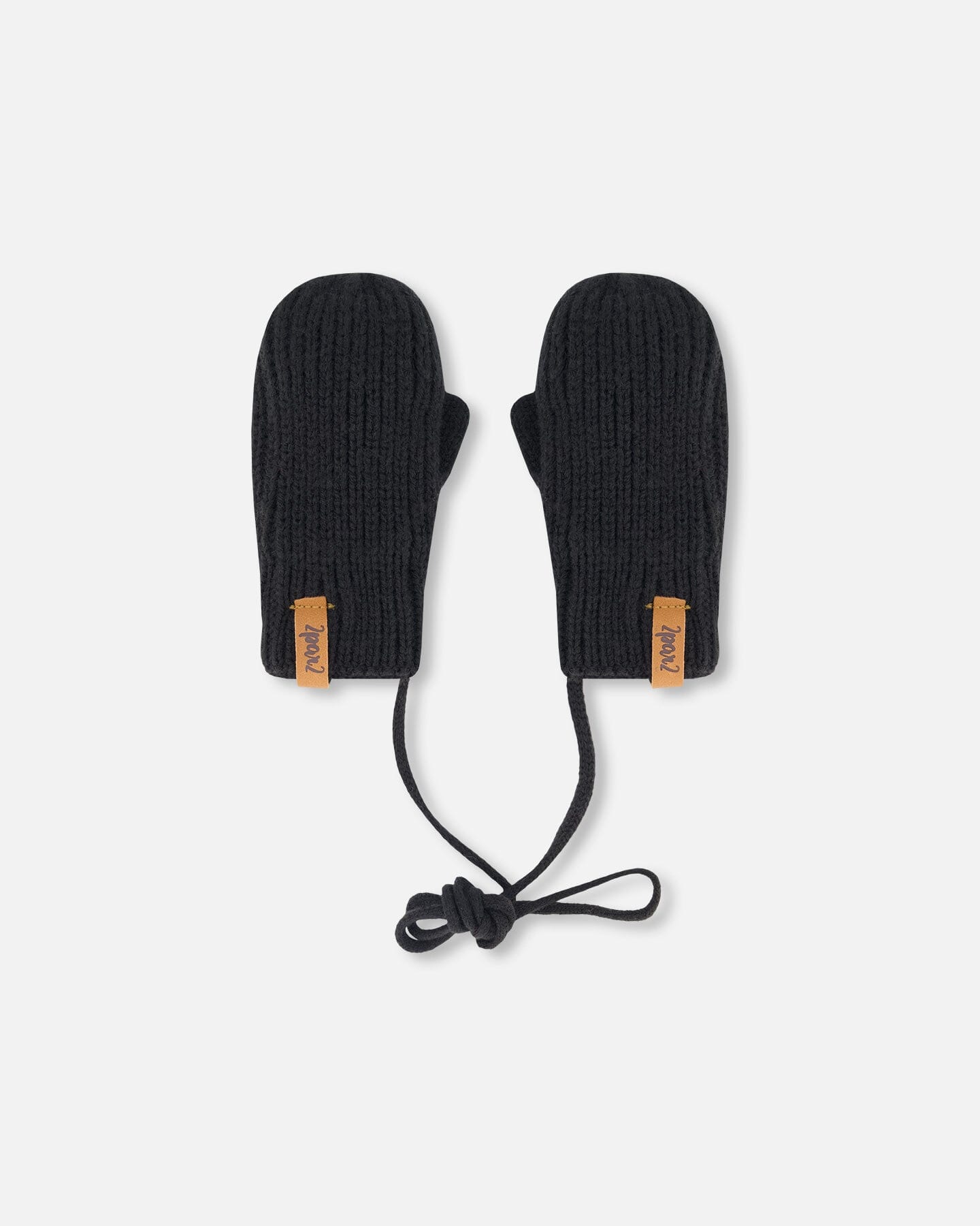 Mouffles bébé en tricot avec cordon noir