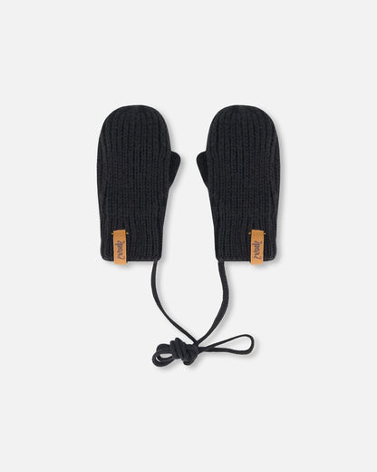 Mouffles bébé en tricot avec cordon noir