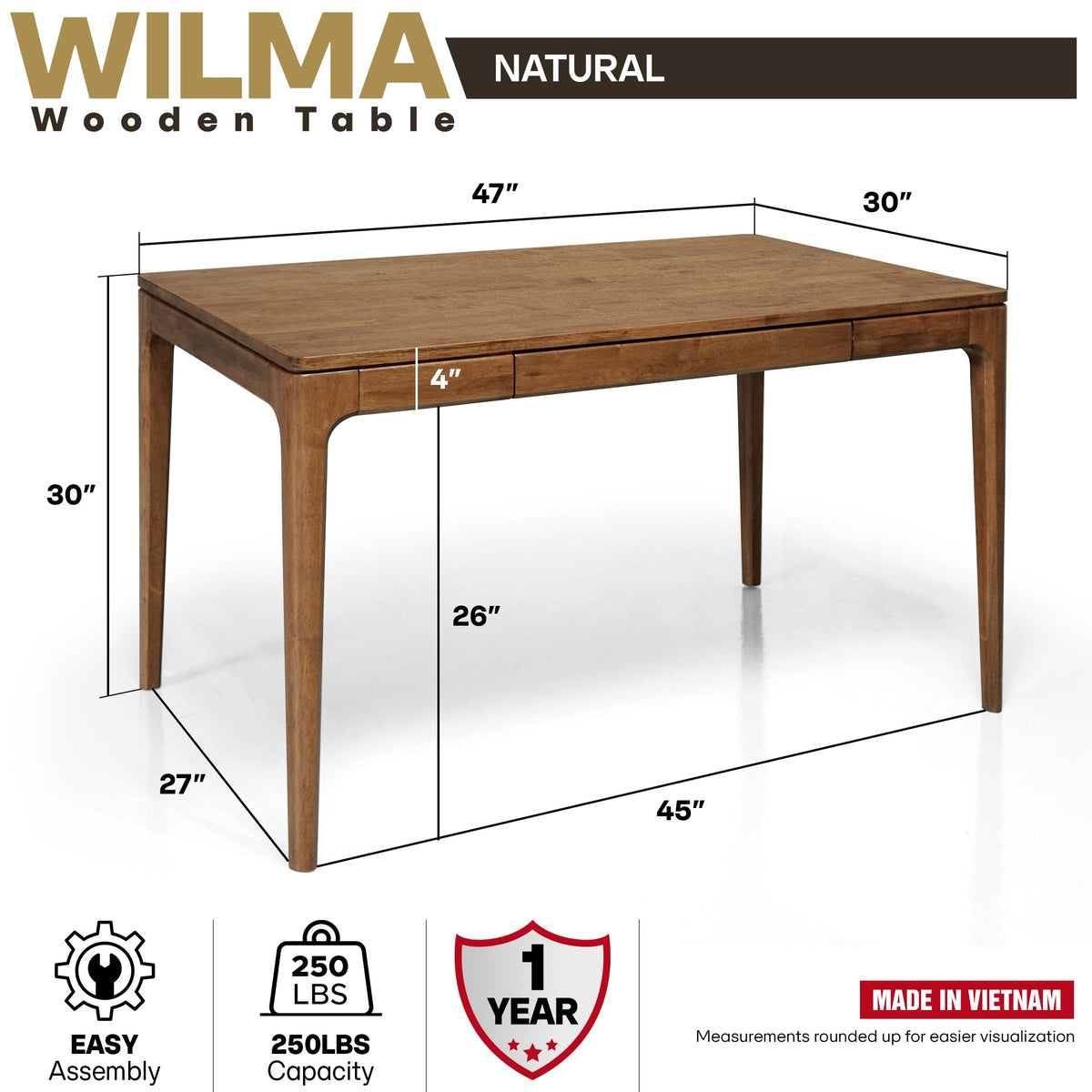 Wilma 48 Inches Solid Wood Desk
