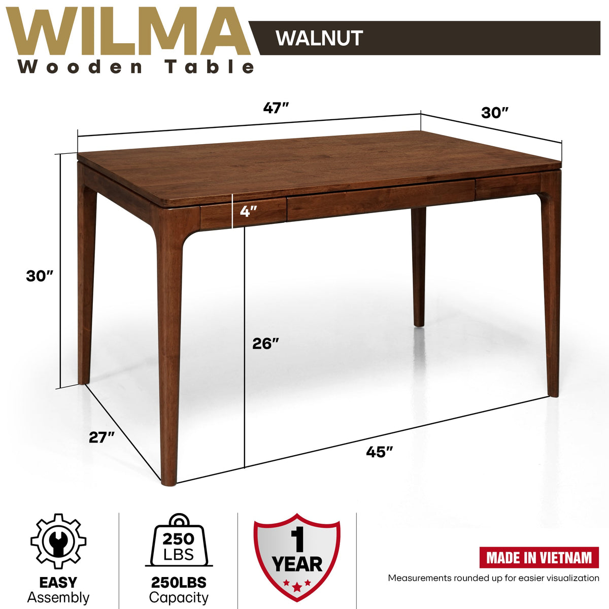 Wilma 48 Inches Solid Wood Desk