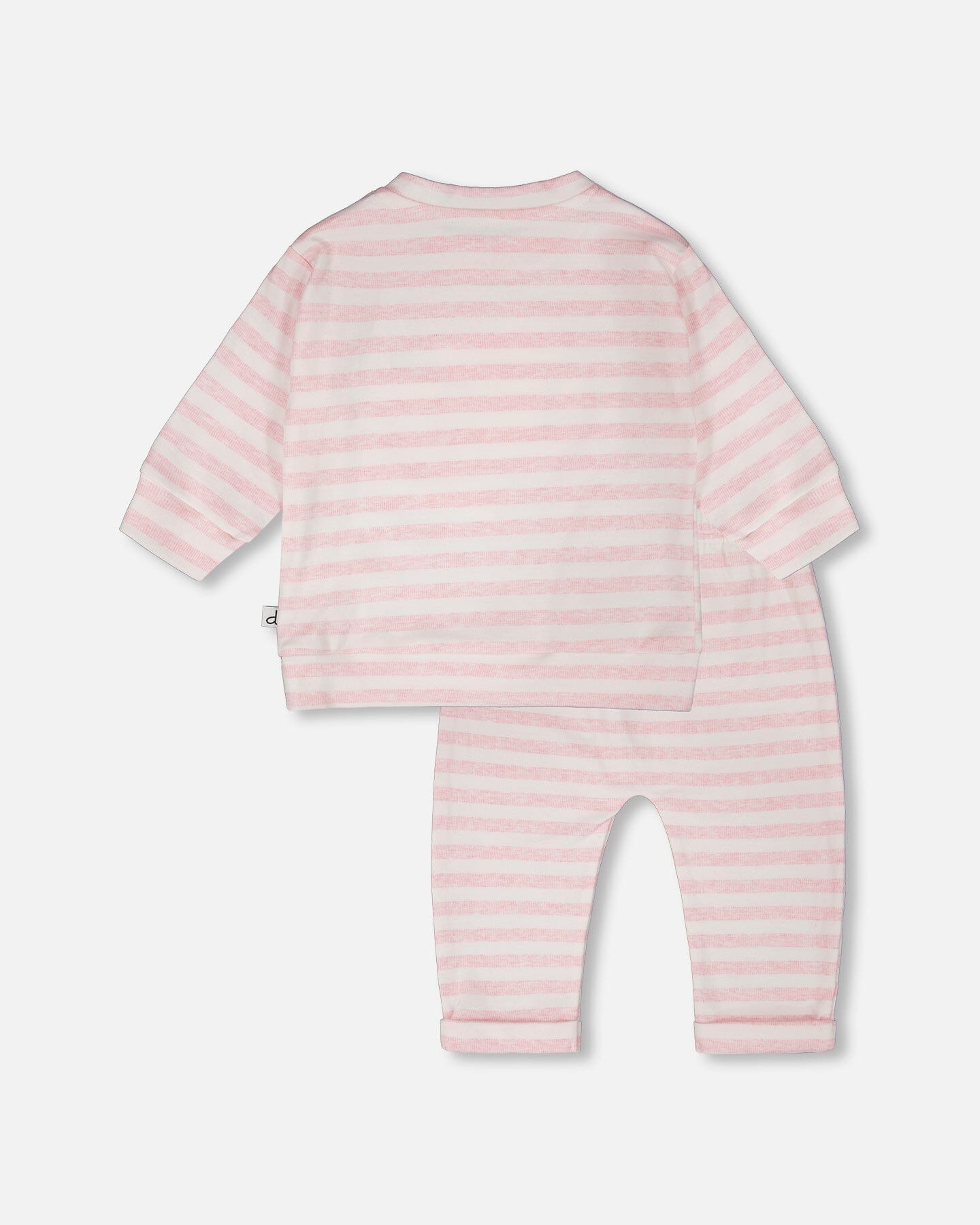 Ensemble haut et pantalon en jersey de coton à rayures blanches et roses