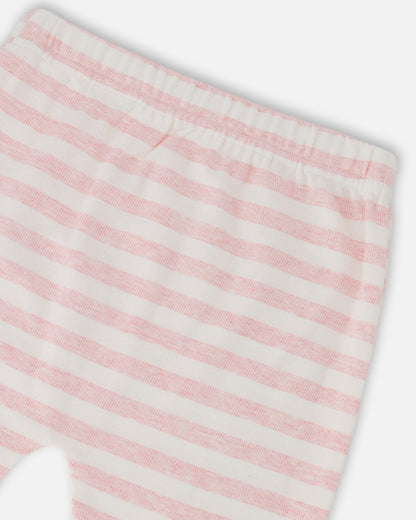 Ensemble haut et pantalon en jersey de coton à rayures blanches et roses