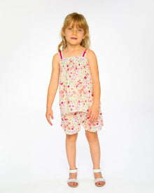 Ensemble Débardeur Smocké Et Short En Mousseline Fleurs Imprimées Écru