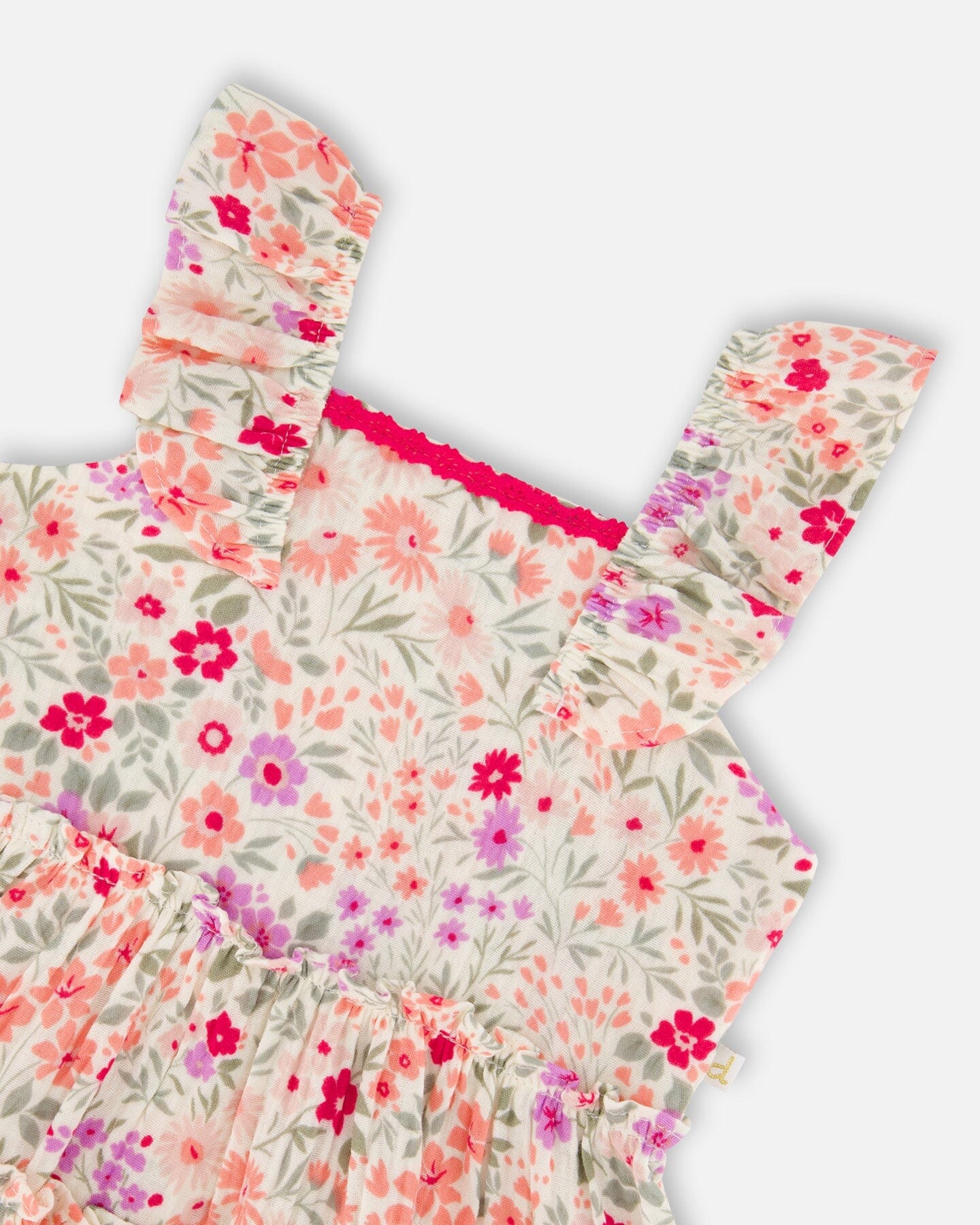 Ensemble tunique et capri en coton biologique blanc cassé imprimé fleuri et rose