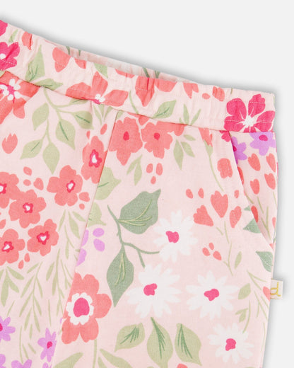 French Terry Pants Pink Printed Flowers