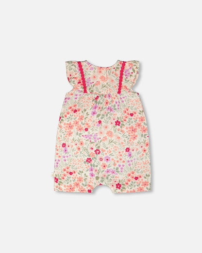 Combi-short écru imprimé fleurs