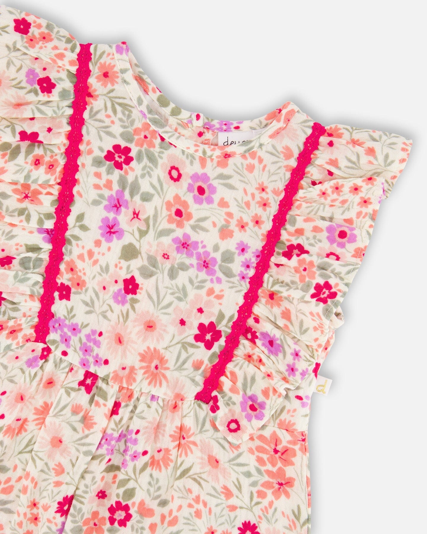 Combinaison en Mousseline Écru Imprimé Fleuri