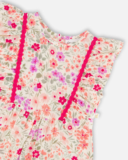 Combinaison en Mousseline Écru Imprimé Fleuri