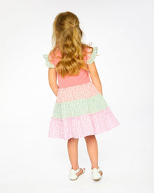 Robe bi-matière coton bio corail et vichy