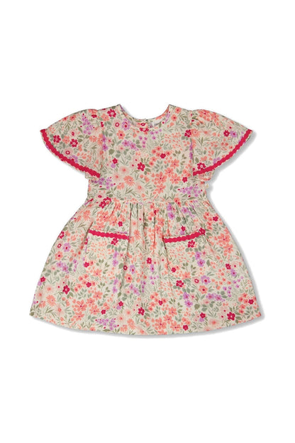 Muslin Dress Off White Printed Flowers