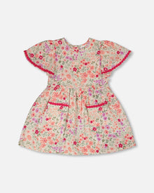 Muslin Dress Off White Printed Flowers