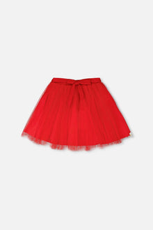 Mesh And Eyelet Skirt Red