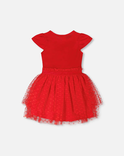 Robe bi-matière rouge