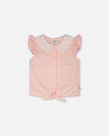 Sleeveless Shirt Pink And Yellow Stripes With Crochet Collar