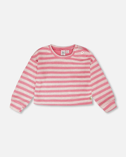 Pull rayé rose et blanc