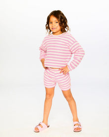 Pull rayé rose et blanc