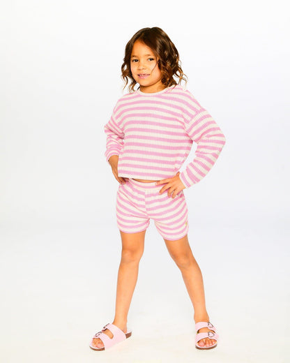 Pull rayé rose et blanc