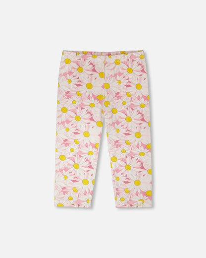 Jersey Capri rose vif imprimé marguerites
