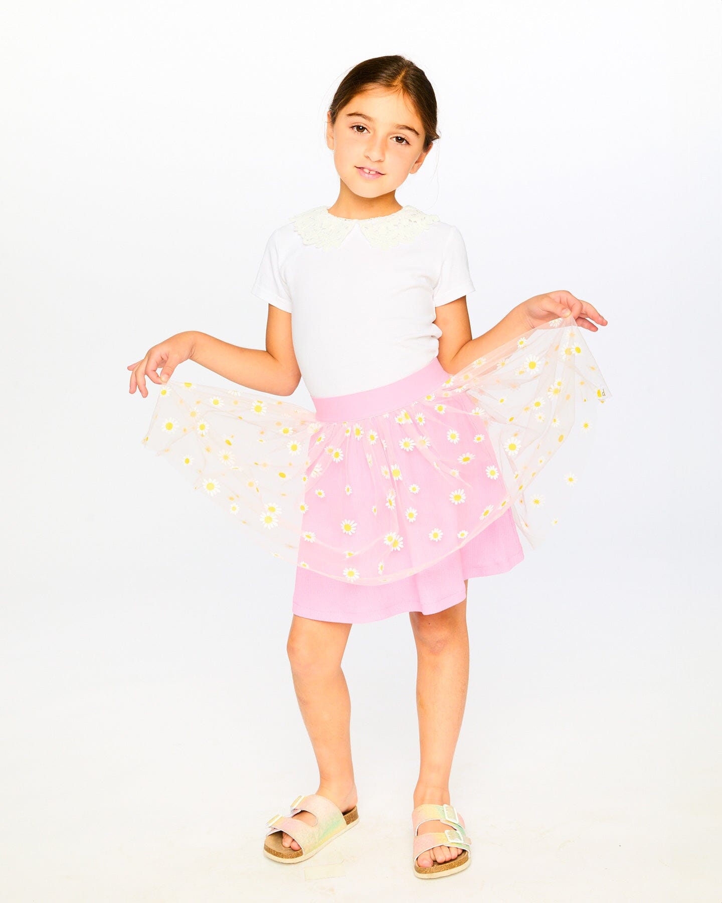 Jupe en maille et jersey froissé rose