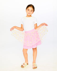 Jupe en maille et jersey froissé rose
