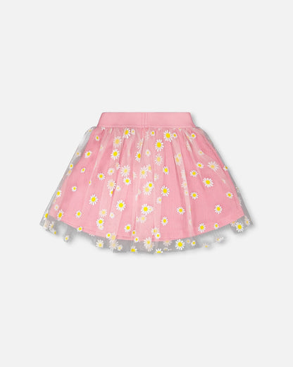 Jupe en maille et jersey froissé rose