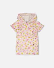 Robe à capuche en molleton French Terry à imprimé marguerites rose