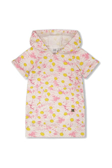 Robe à capuche en molleton French Terry à imprimé marguerites rose