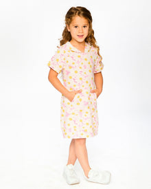 Robe à capuche en molleton French Terry à imprimé marguerites rose