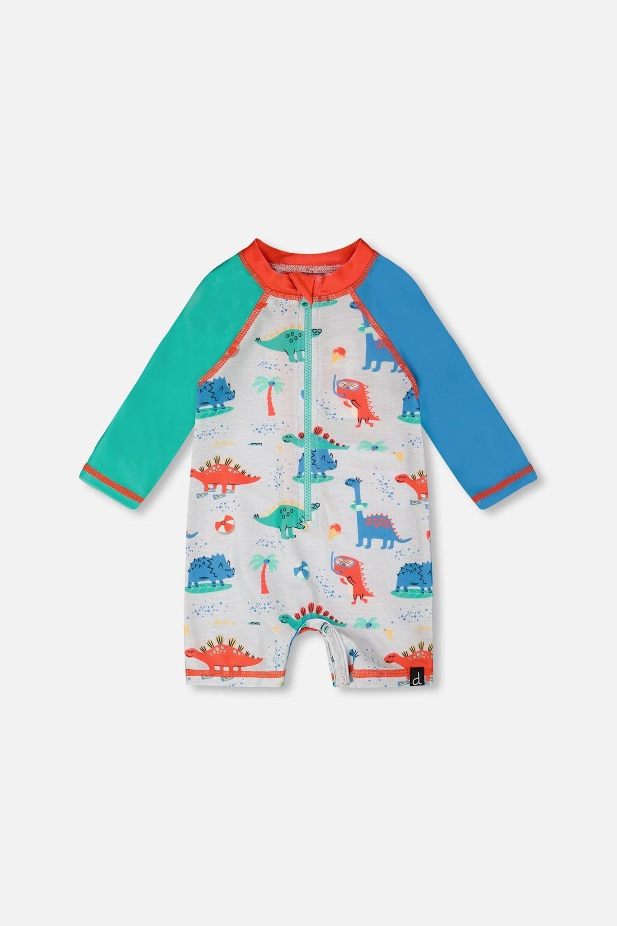 Combinaison de bain une pièce à manches longues anti-UV pour bébé et tout-petit, imprimé dinosaure gris