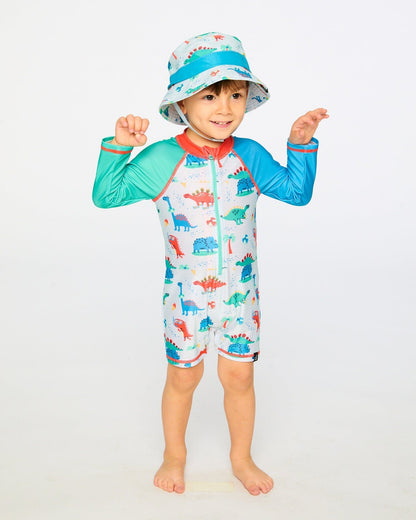 Combinaison de bain une pièce à manches longues anti-UV pour bébé et tout-petit, imprimé dinosaure gris